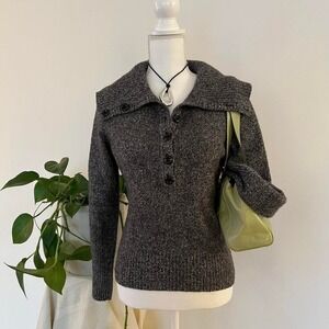 Angora Cashmere Wool Sweater Gray by Loft Convertible Button Collar Premium